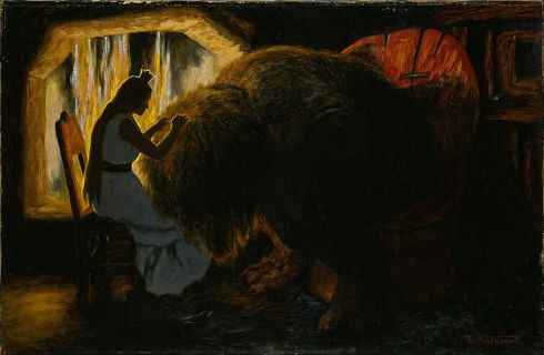 Theodor_Kittelsen_-_The_Princess_picking_Lice_from_the_Troll_-_Google_Art_Project